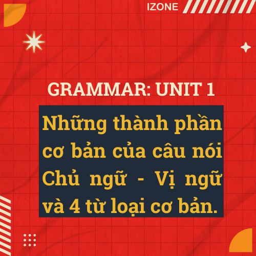 Grammar Unit 1: Những thành phần cơ bản của câu nói Chủ ngữ – Vị ngữ và 4 từ loại cơ bản.