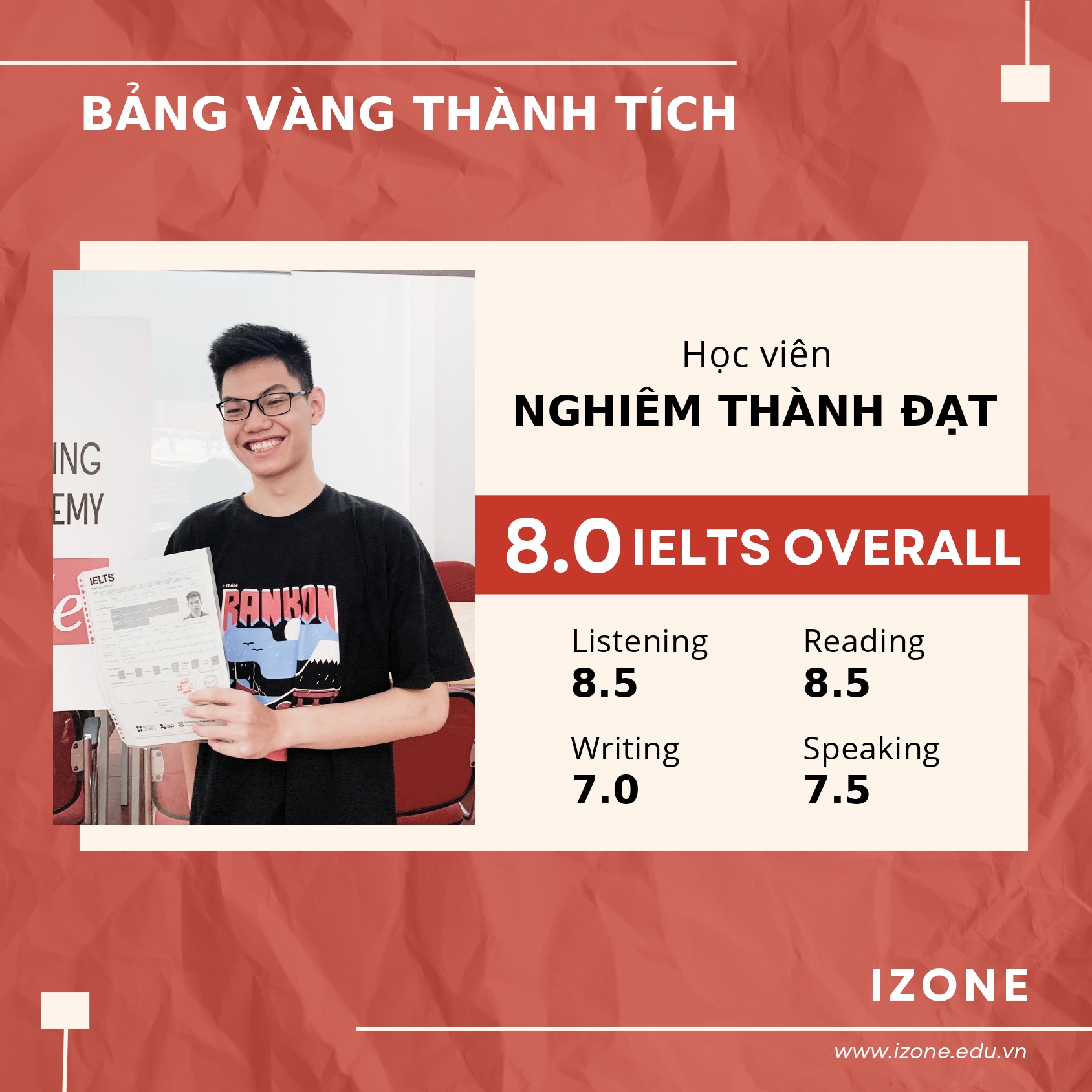 Học viên Nghiêm Thành Đạt  8.0 IELTS