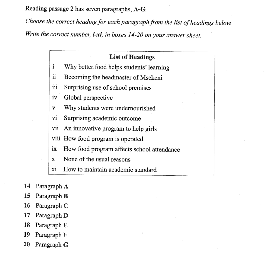 dạng câu hỏi Matching Heading