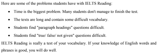 các khó khăn khi làm IELTS reading