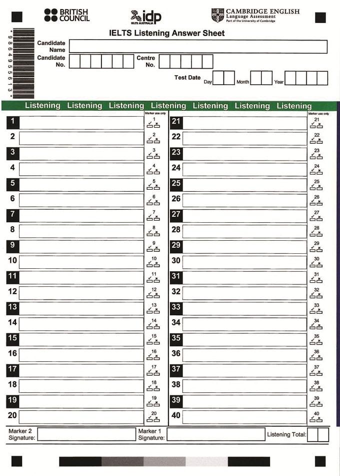 ielts answer sheet