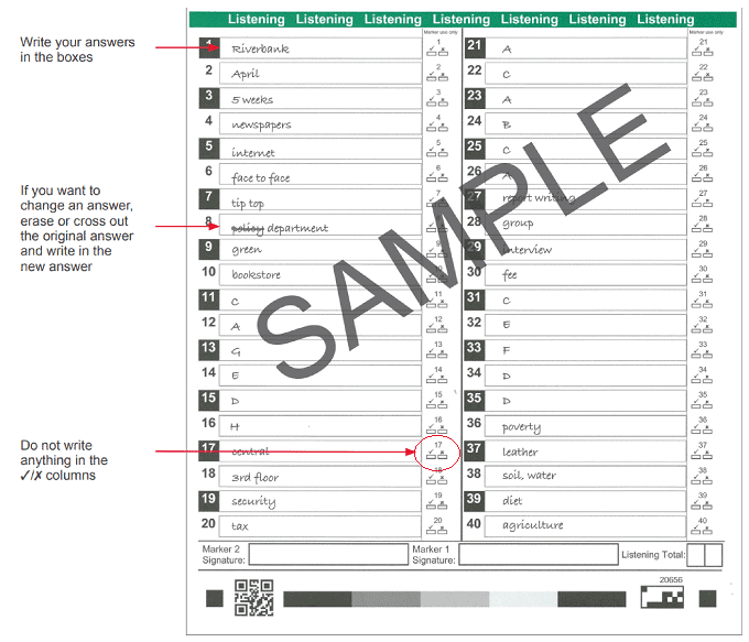 ielts answer sheet