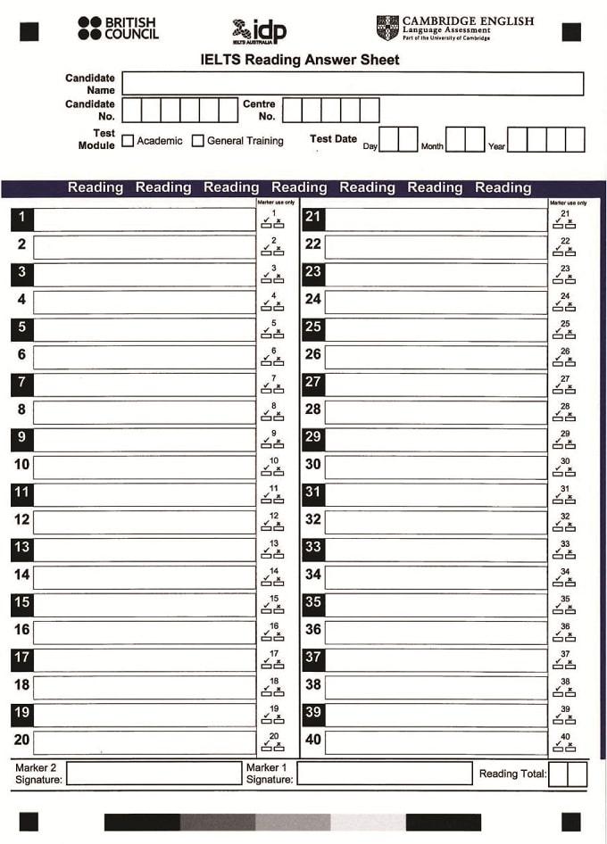 ielts answer sheet