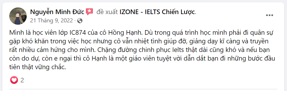 feedback học viên IZONE