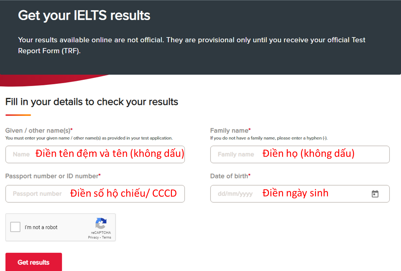 cách xem điểm thi ielts online