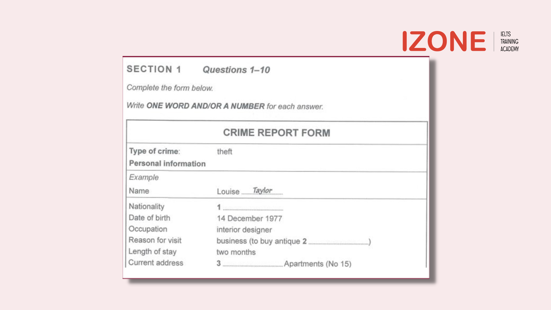 Form Completion IELTS Listening