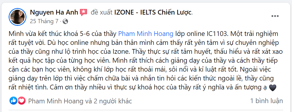 feedback học viên IZONE