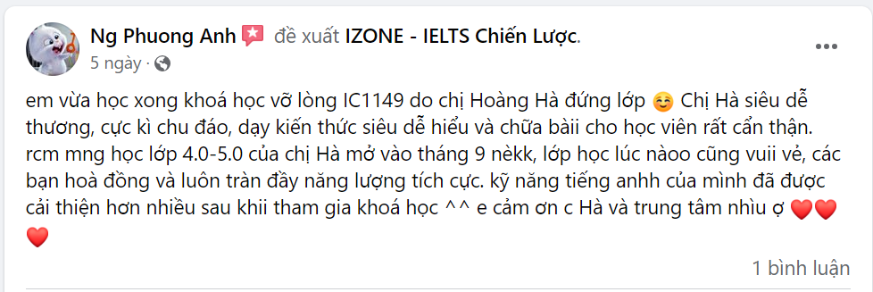 feedback học viên IZONE