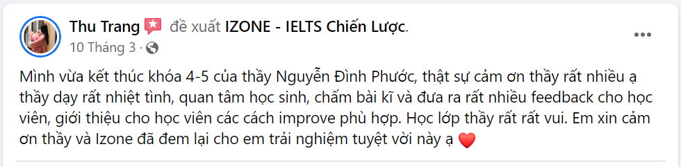 feedback học viên IZONE