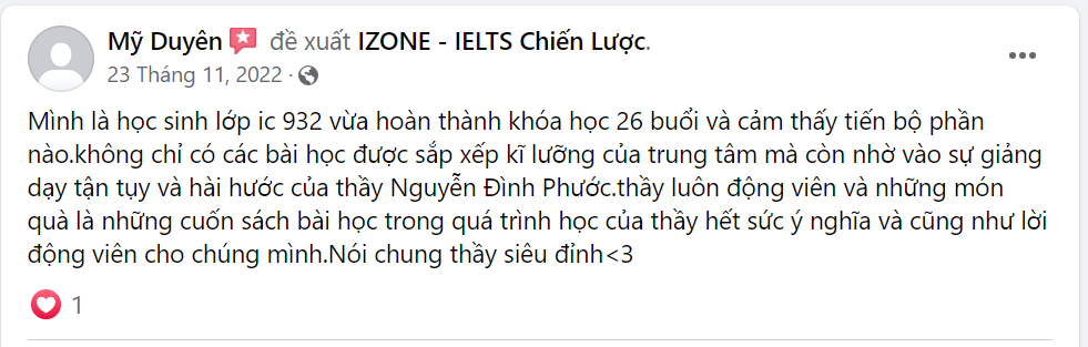 feedback học viên IZONE