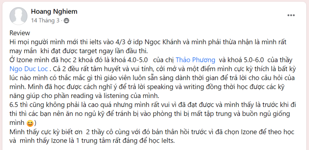 feedback học viên IZONE