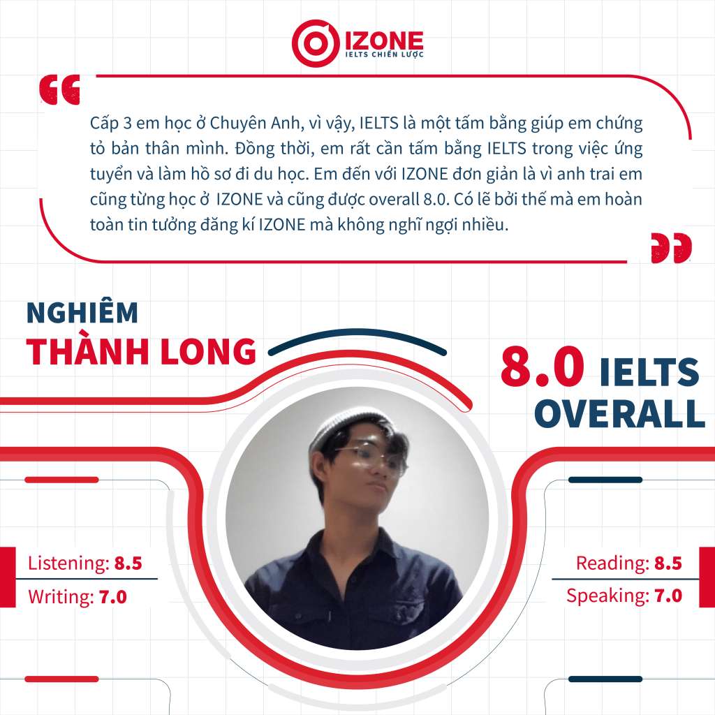 Học viên Nghiêm Thành Long xuất sắc đạt điểm số 8.0 IELTS