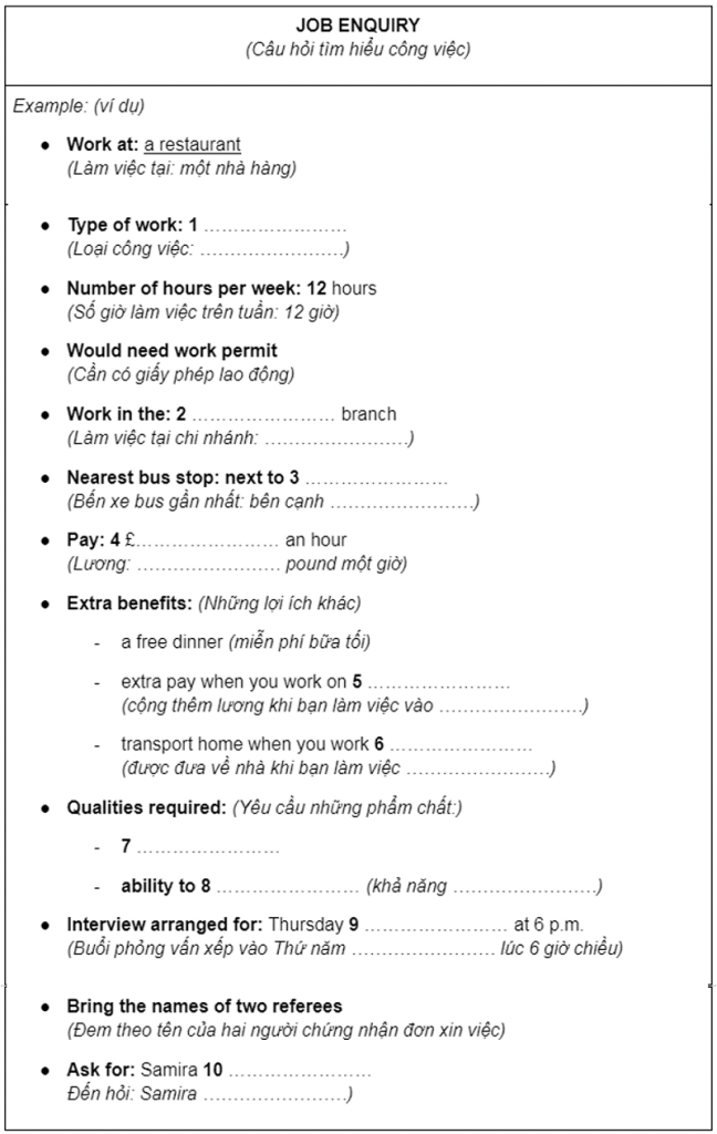 IELTS Listening 9 Test 1 - Section 1: Job Enquiry