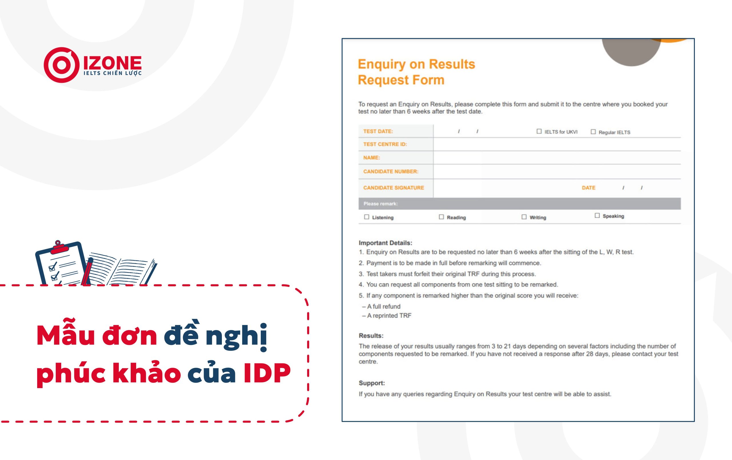 Mẫu đơn phúc khảo IELTS của IDP