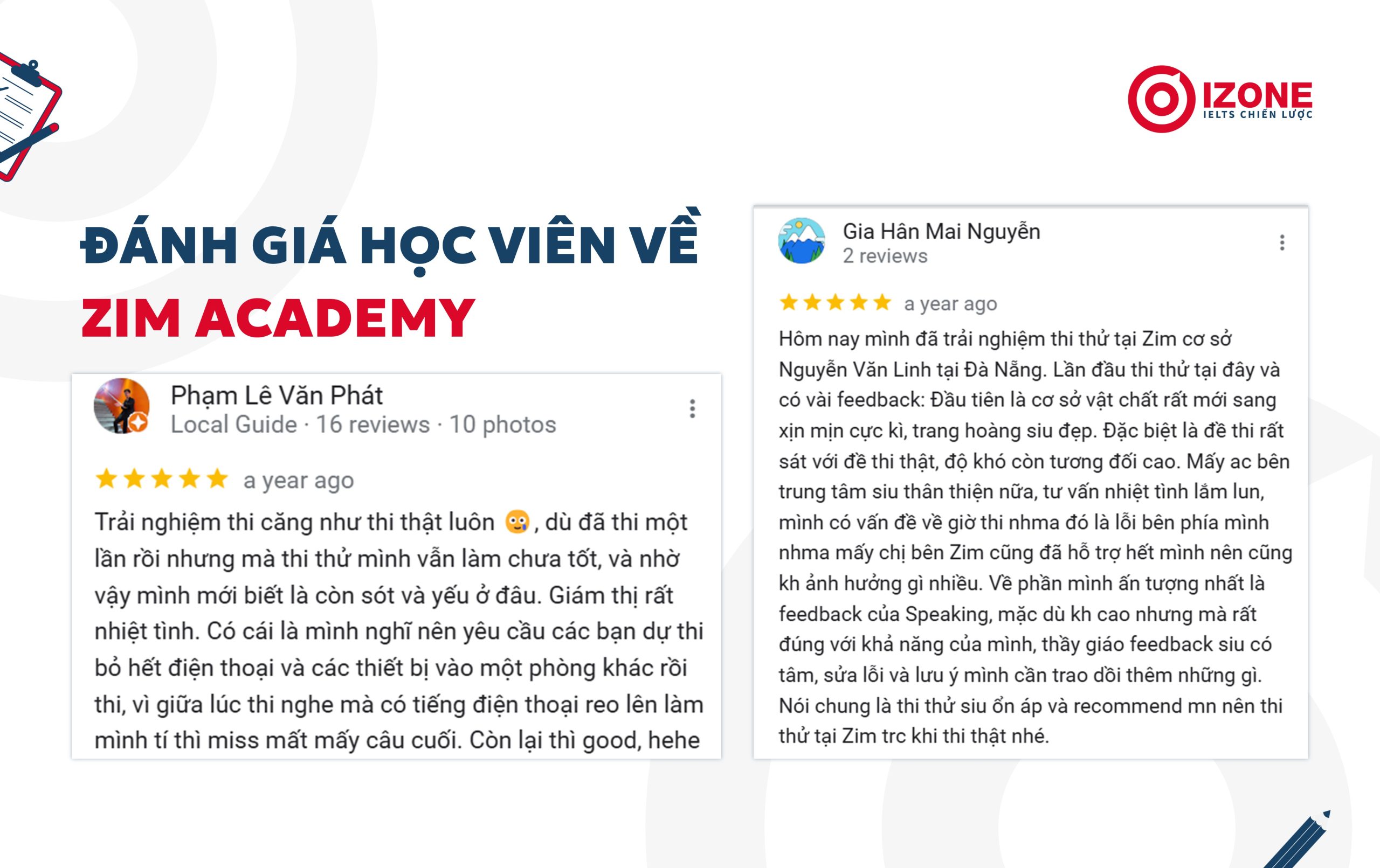 Đánh giá học viên theo học các khóa IELTS Online tại ZIM Academy
