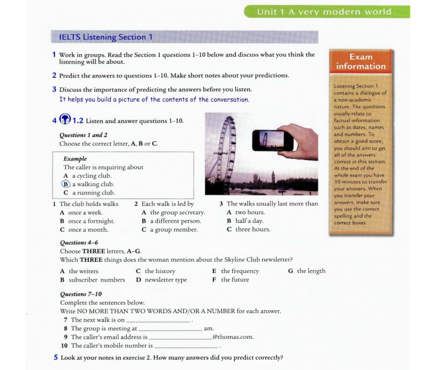 Nội dung phần IELTS Listening trong sách Direct to IELTS của Macmillan