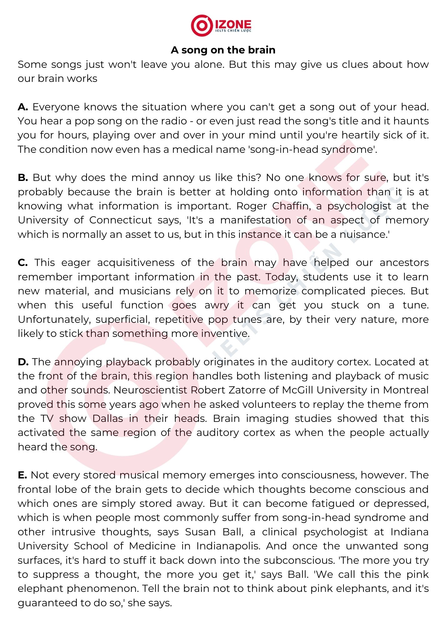 A song on the brain IELTS Reading