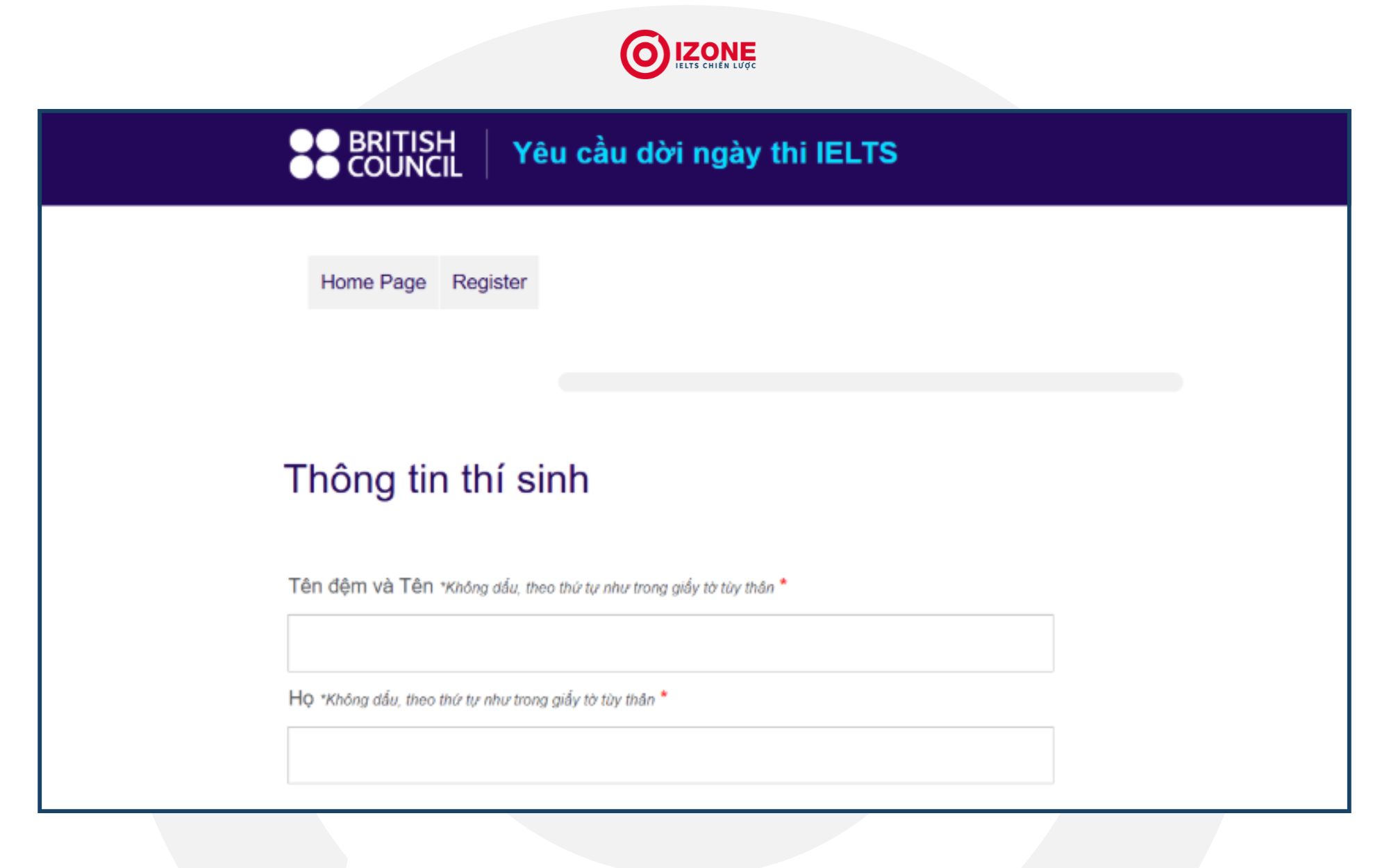 Mẫu form đổi lịch thi IELTS BC