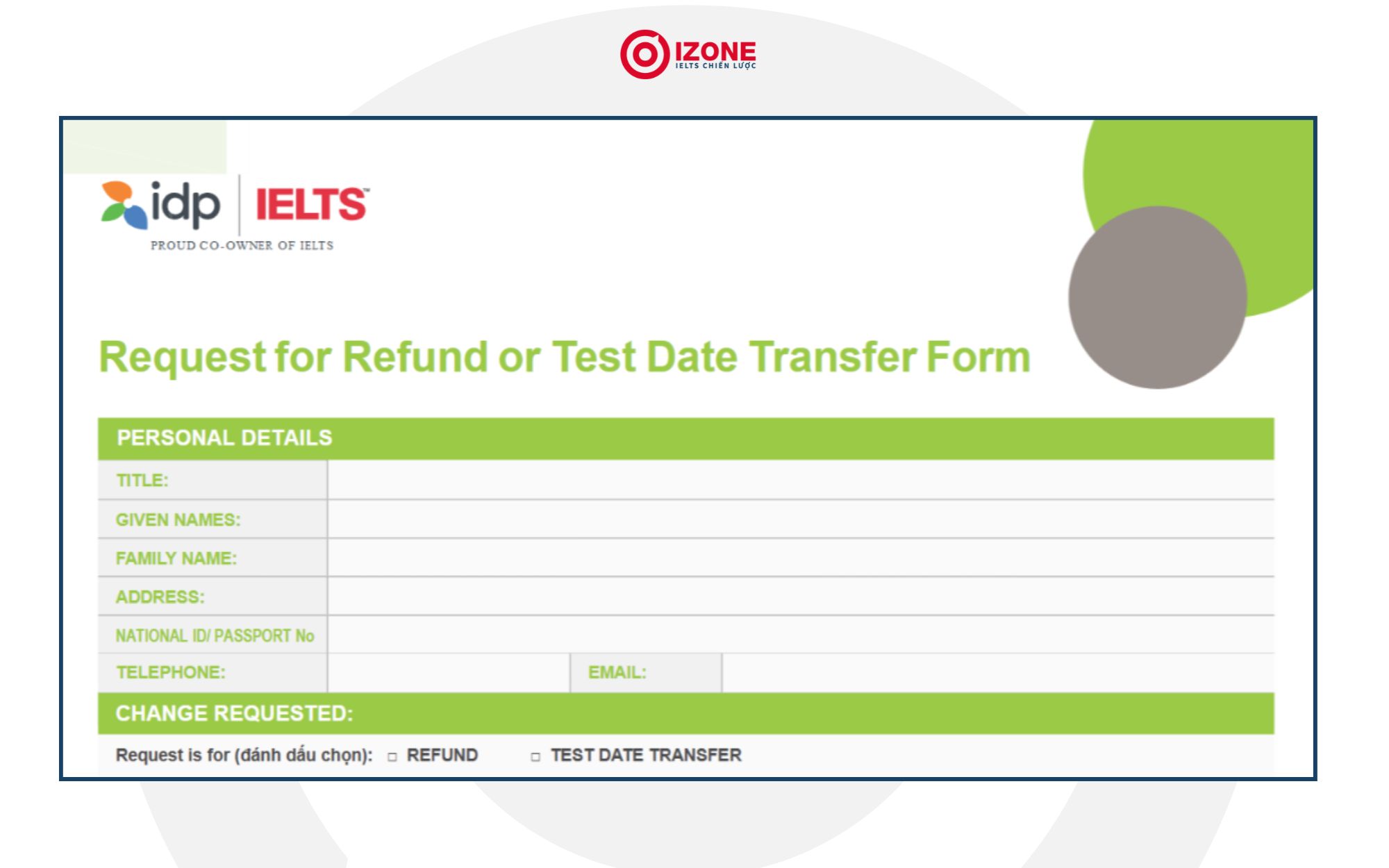 Mẫu form đổi lịch thi IELTS IDP