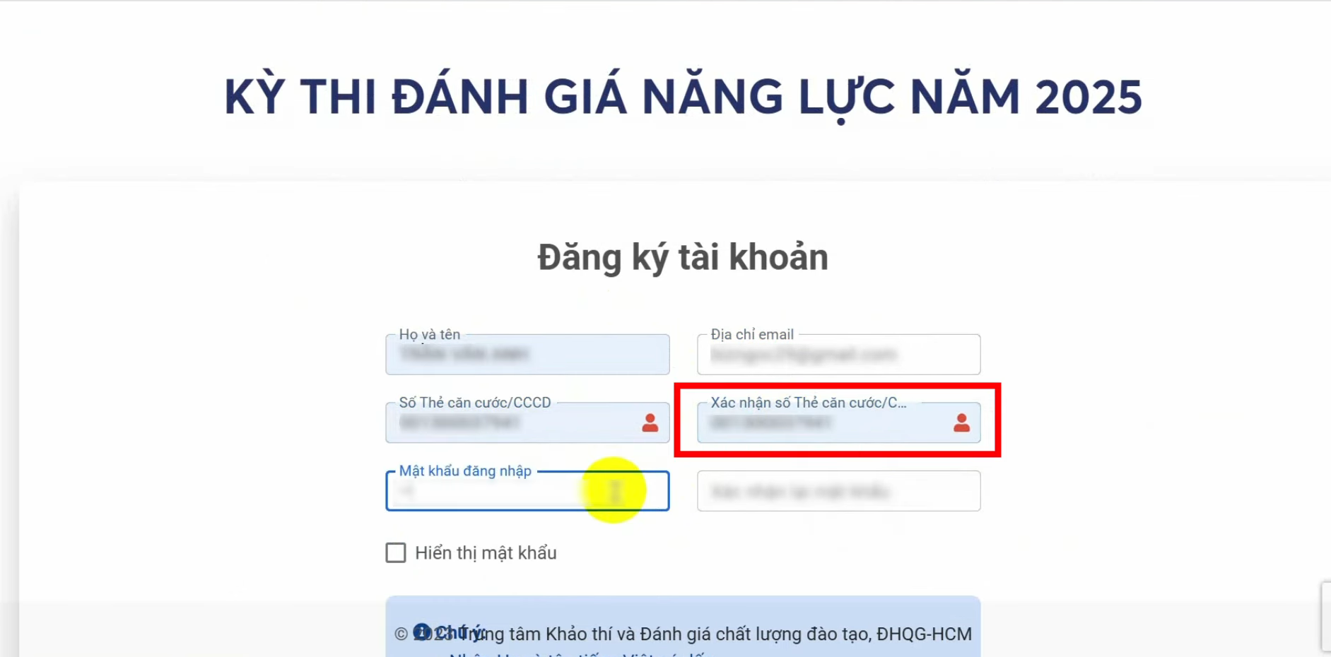 Đăng ký thi đánh giá năng lực ĐHQG TPHCM