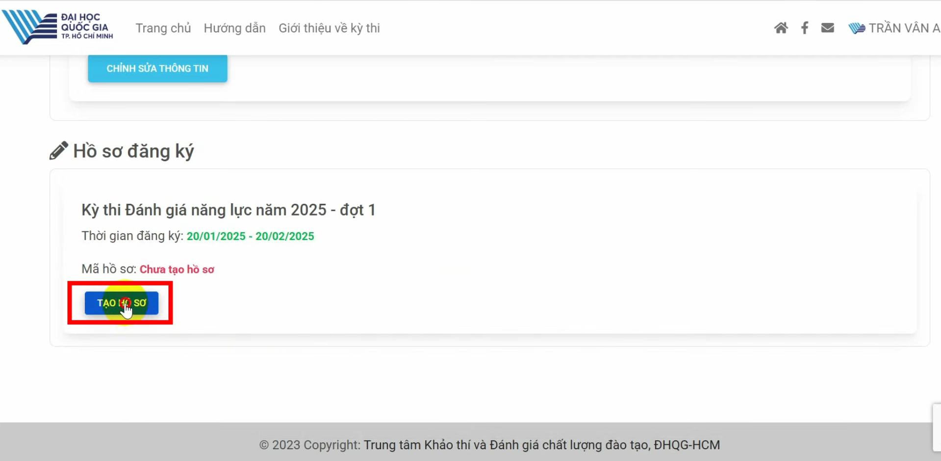 Đăng ký thi đánh giá năng lực ĐHQG TPHCM