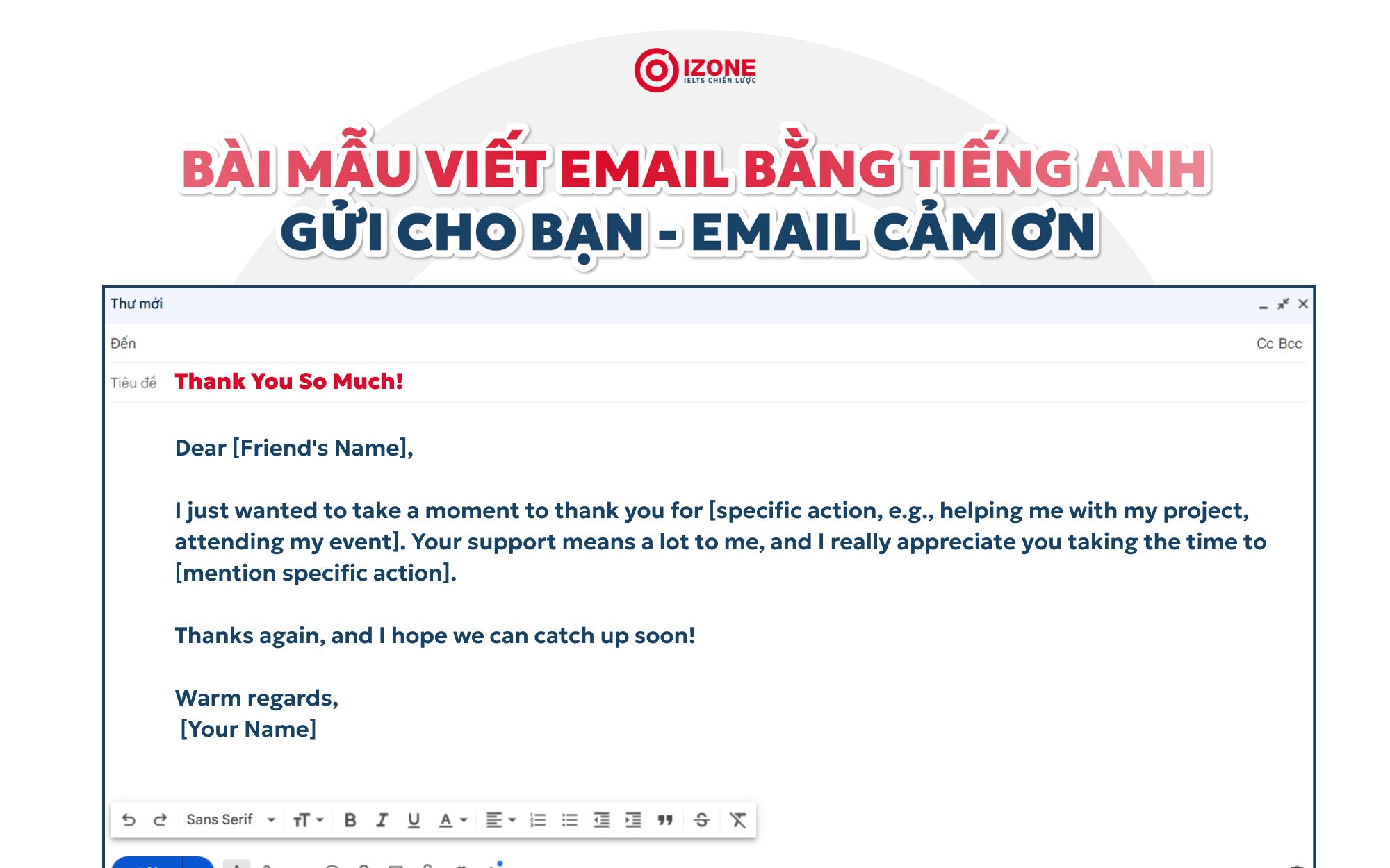 Bài mẫu viết Email bằng tiếng Anh gửi cho bạn để gửi lời cảm ơn