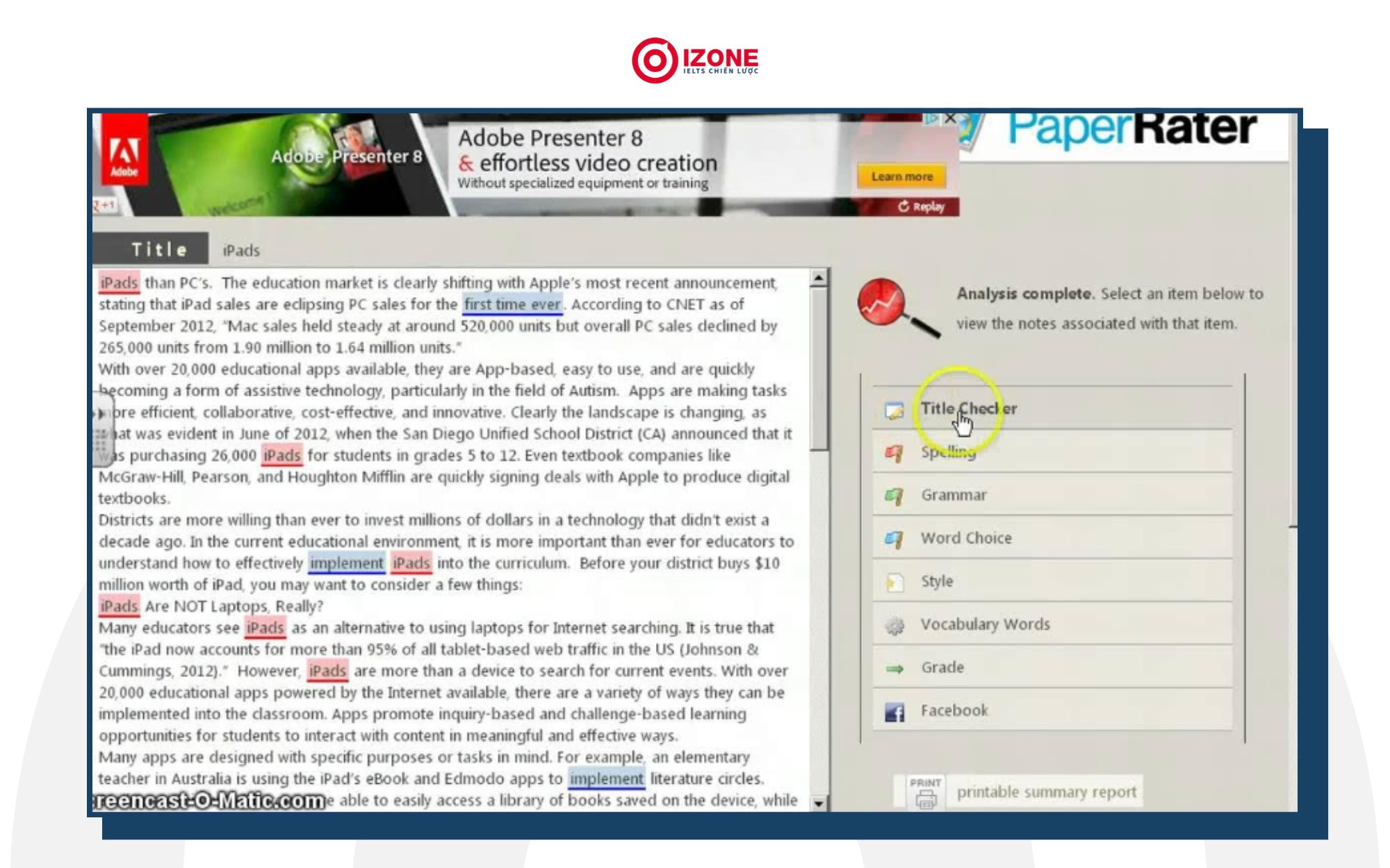Web sử dụng AI sửa IELTS Writing: PaperRater