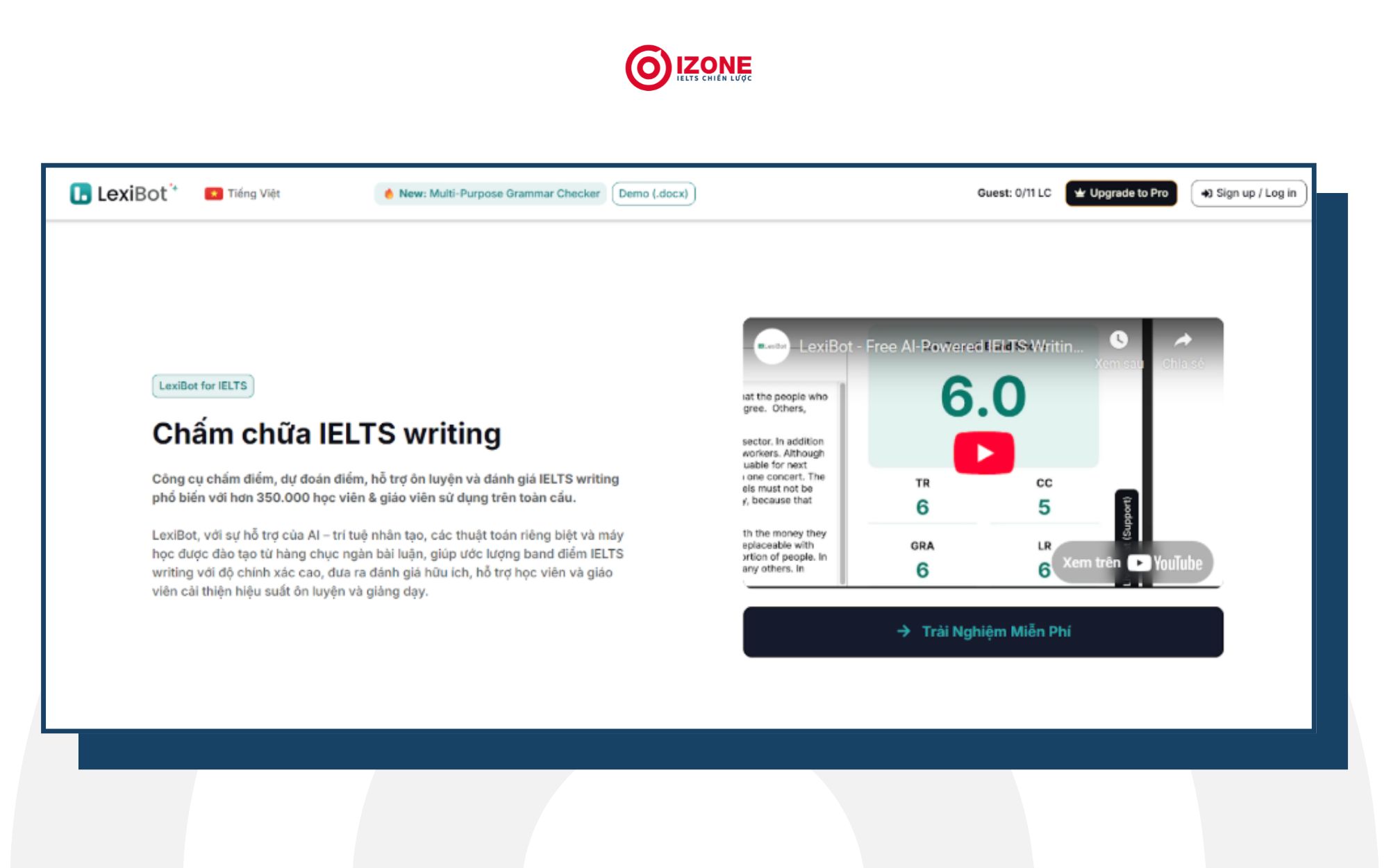 Website hỗ trợ chấm chữa bài thi IELTS Writing, kiểm tra ngữ pháp Lexibot được người Việt sử dụng nhiều
