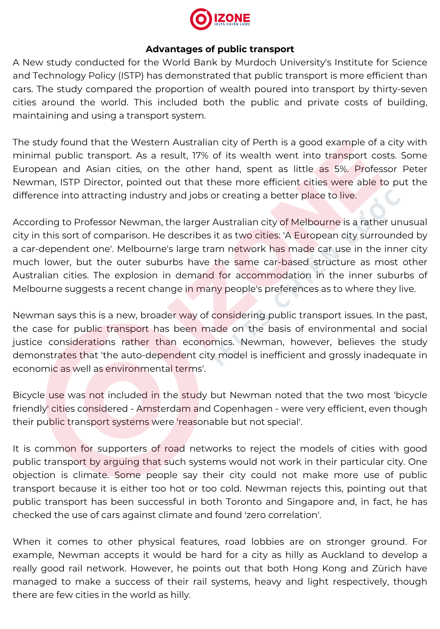 Advantages of public transport IELTS Reading