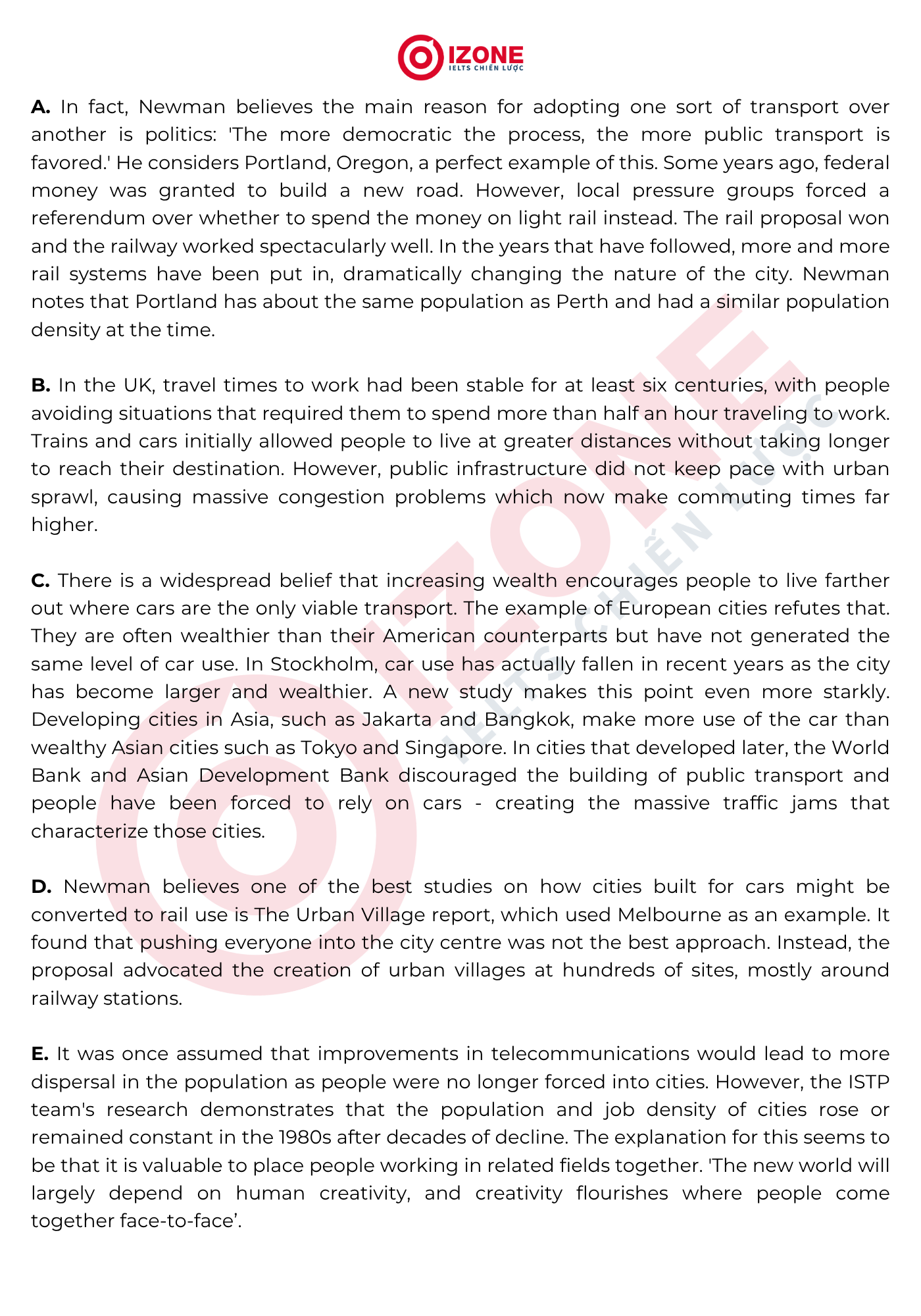 Advantages of public transport IELTS Reading