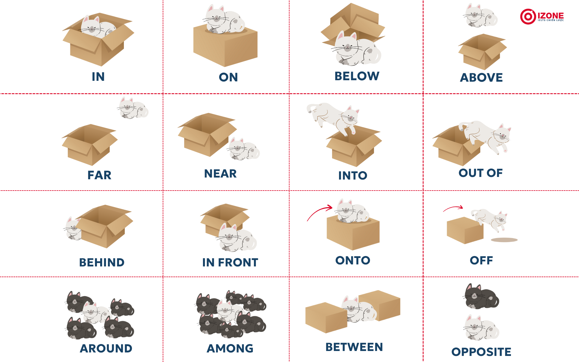 Các giới từ chỉ nơi chốn và ví dụ minh họa