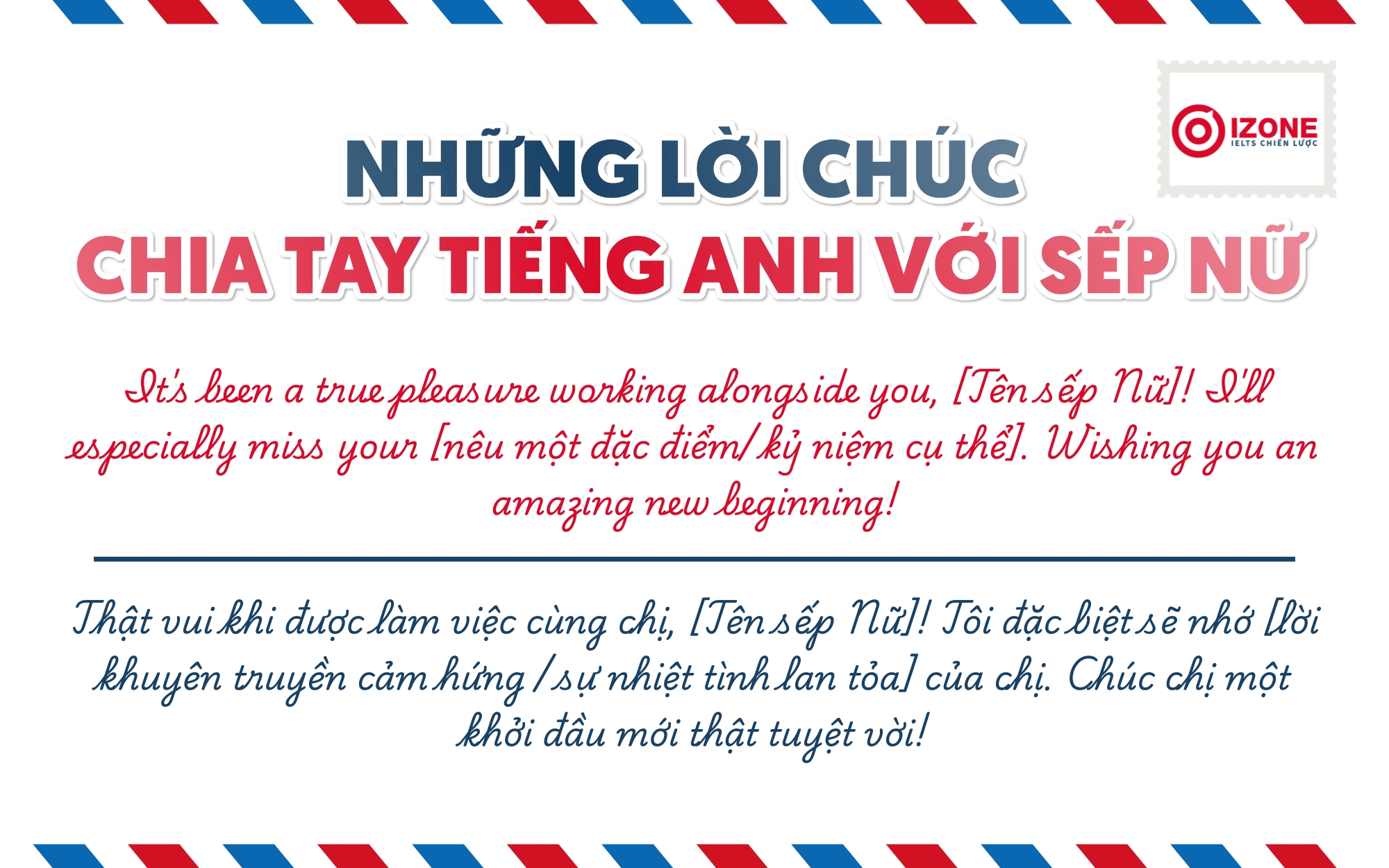 Những lời chúc chia tay tiếng Anh với sếp Nữ