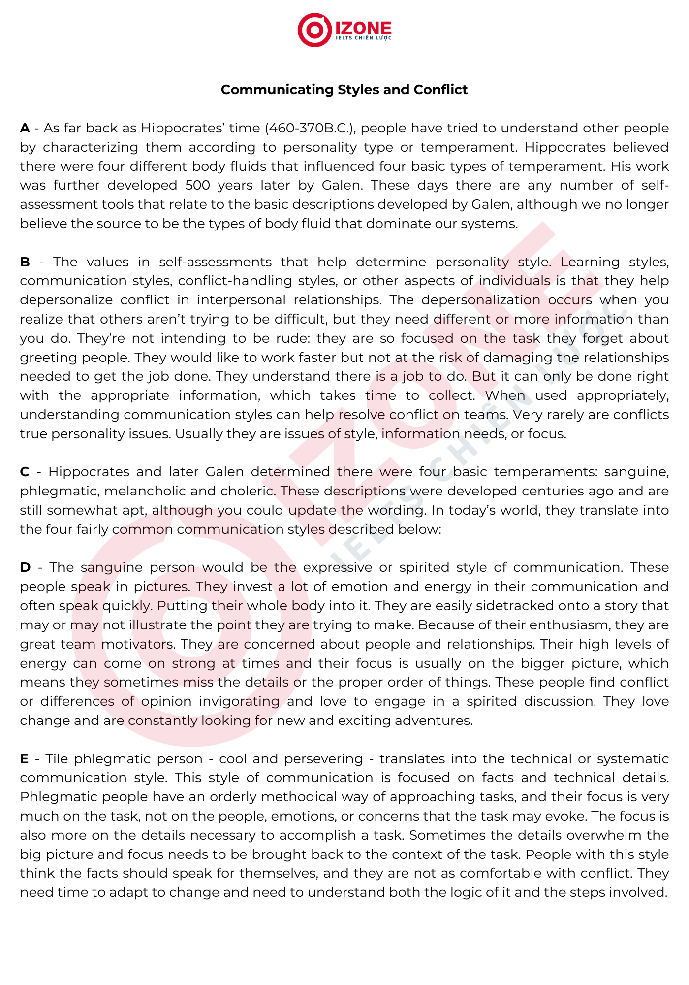 Communicating styles and conflict IELTS Reading