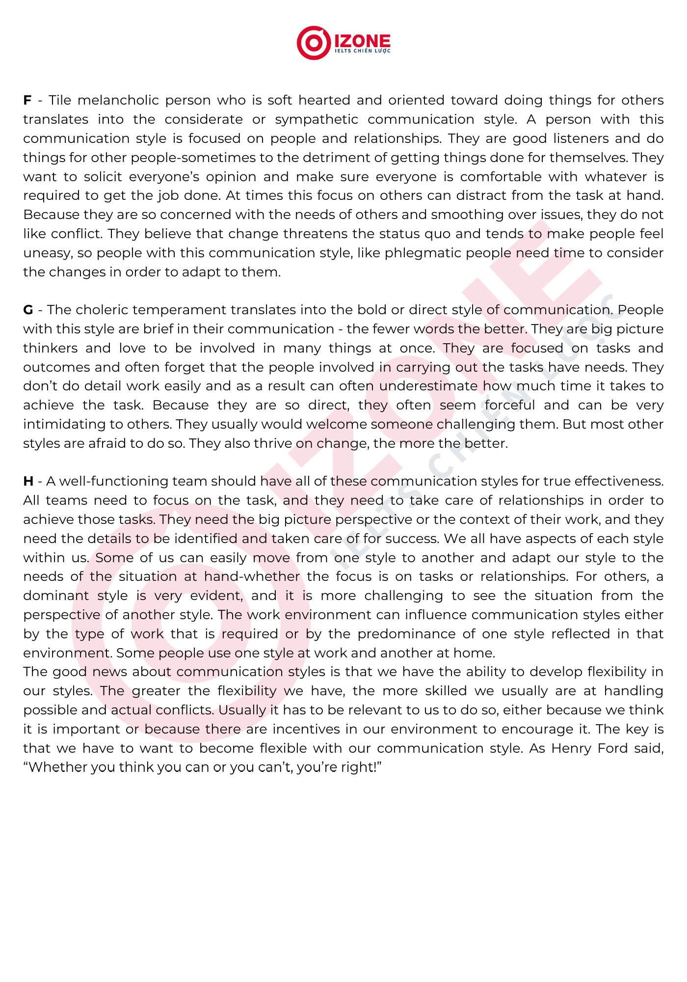Communicating styles and conflict IELTS Reading