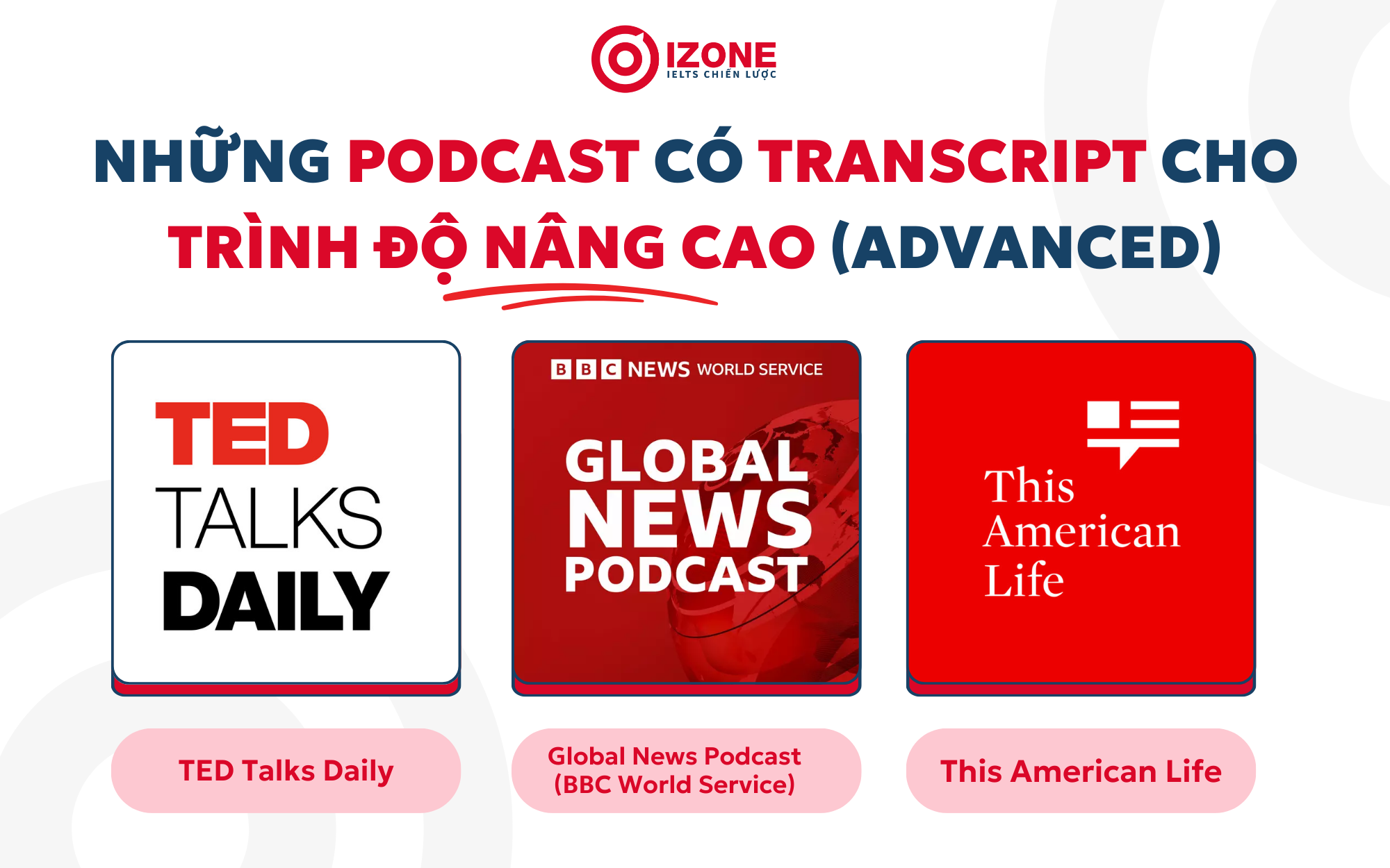 những podcast có transcript cho trình độ nâng cao (advanced)