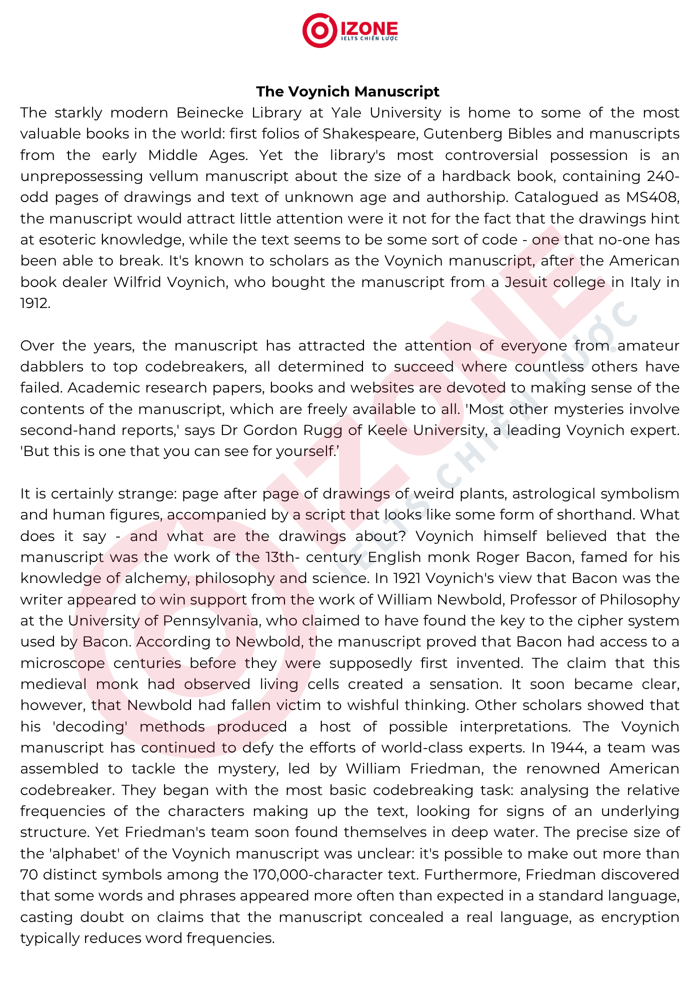 The Voynich Manuscript IELTS Reading
