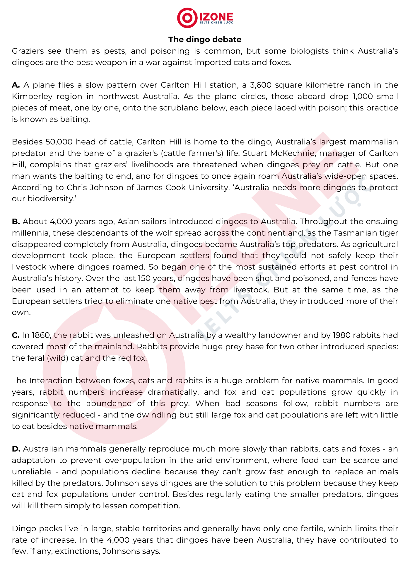 The dingo debate IELTS Reading