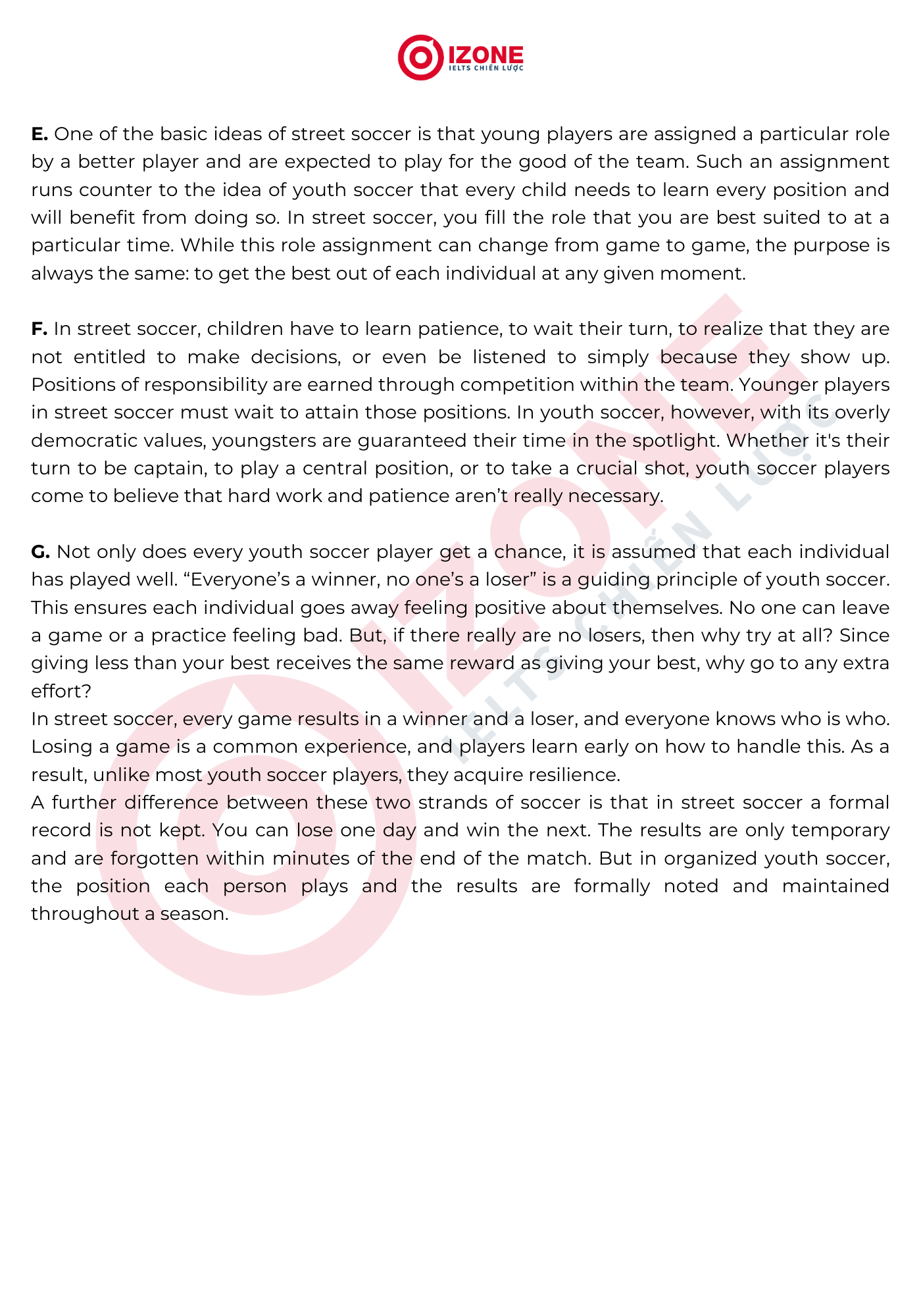 Playing Soccer IELTS Reading