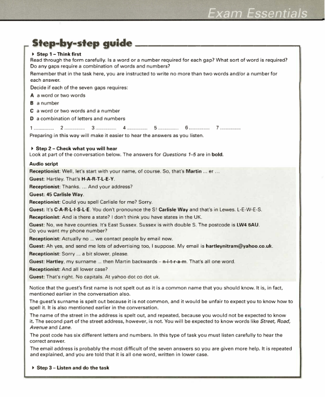 Step-by-step guide trong cuốn Exam essentials IELTS practice test