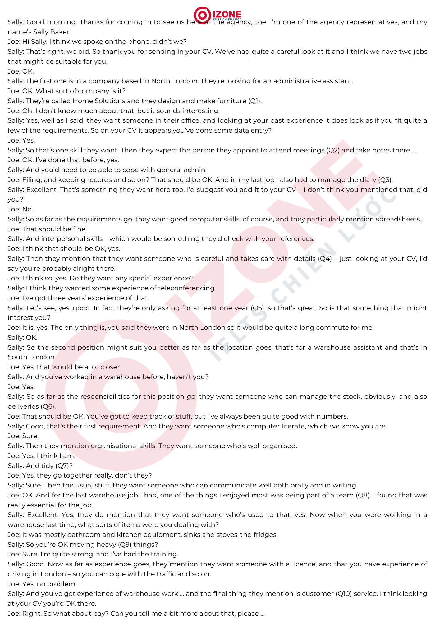 Employment Agency IELTS Listening