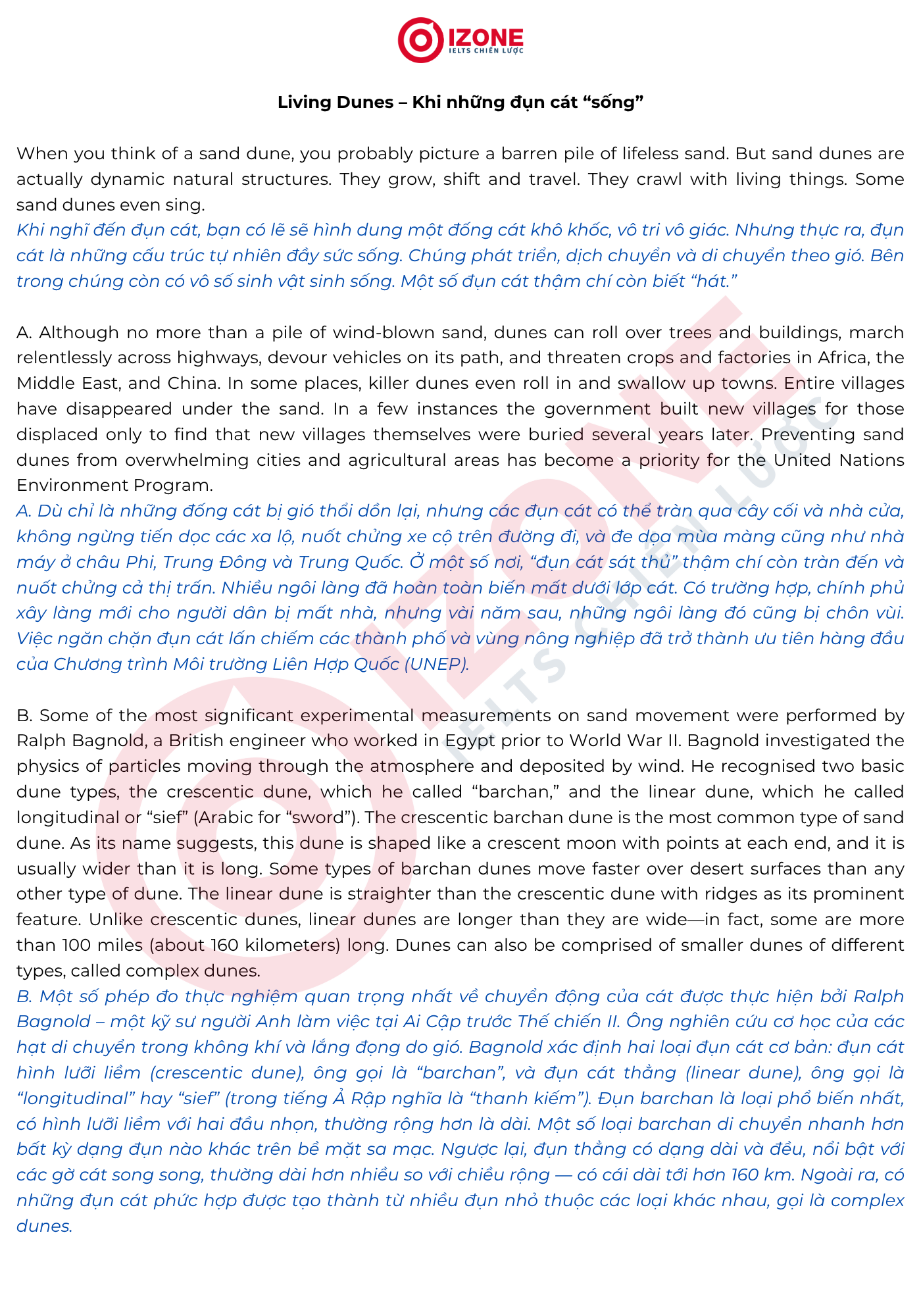 Living Dunes IELTS Reading
