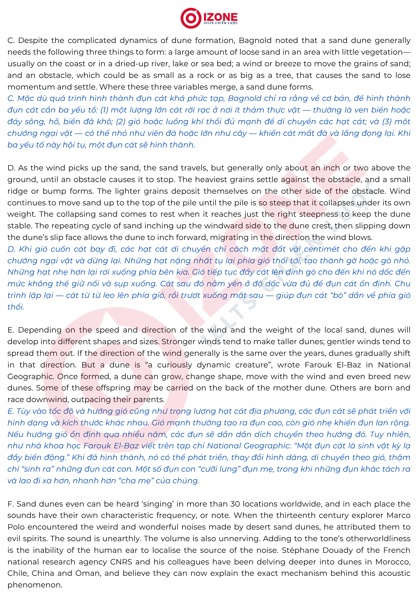 Living Dunes IELTS Reading