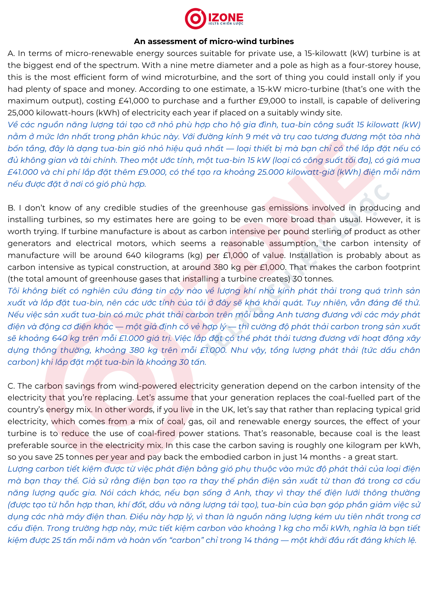 An assessment of micro wind turbines IELTS Reading