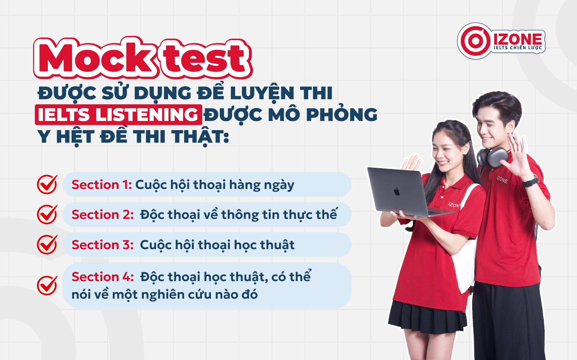 Giới thiệu 4 section trong bài thi IELTS Listening Mock Test