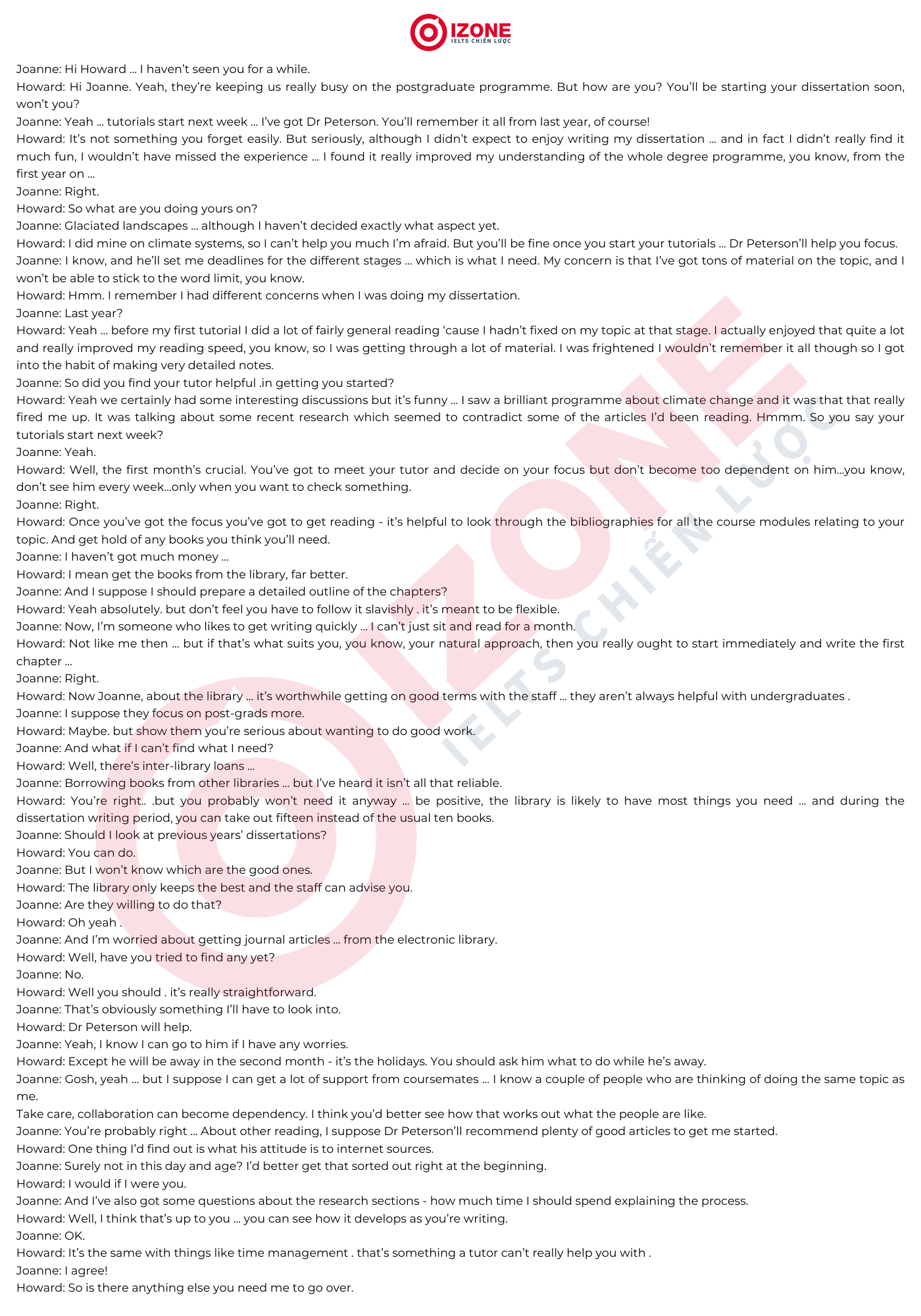 Advice on writing a dissertation IELTS Listening