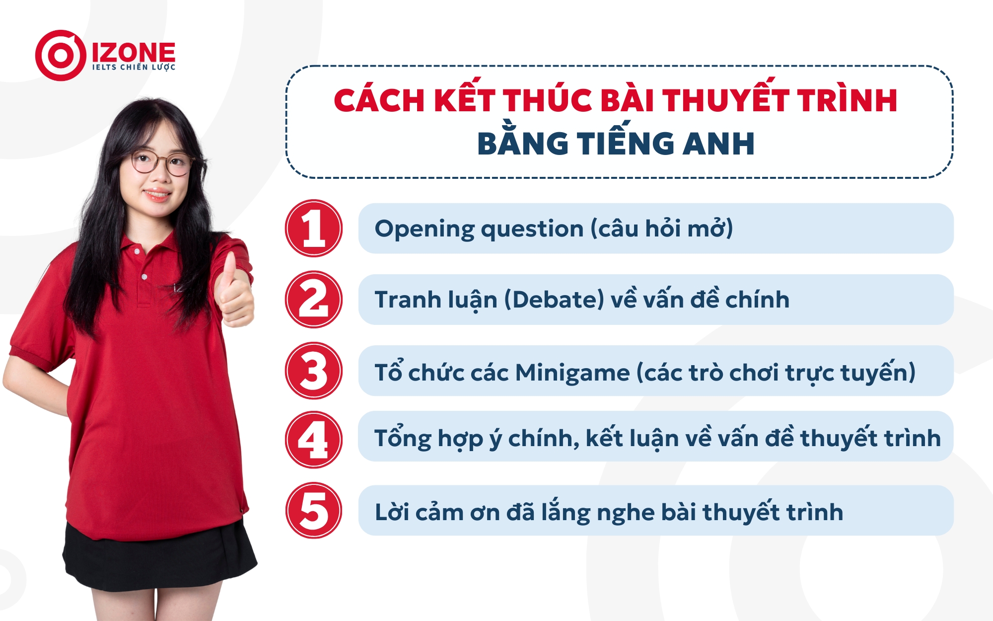 5 Cách kết thúc bài thuyết trình bằng tiếng Anh