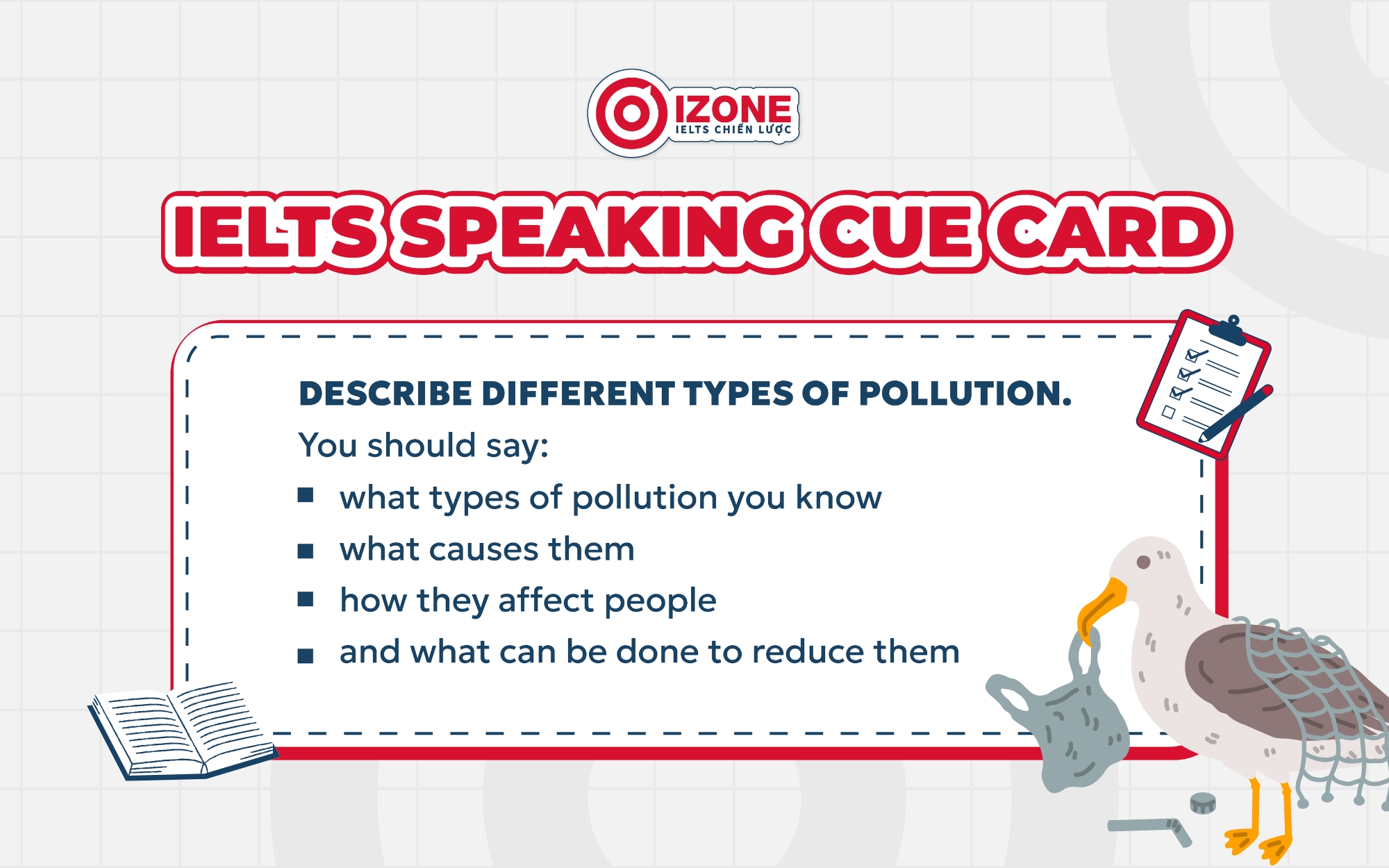 Cue card IELTS Speaking Describe different types of pollution