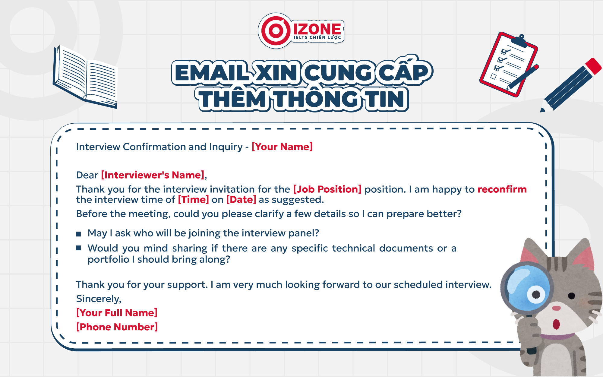 Viết email xác nhận phỏng vấn bằng tiếng Anh bổ sung thông tin