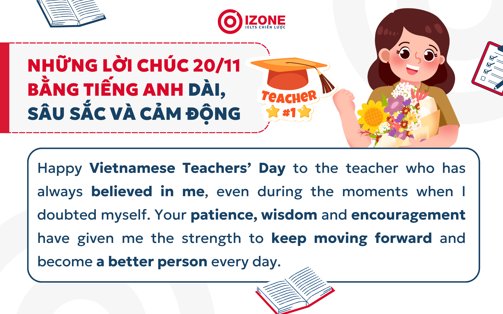 Lời chúc 20/11 bằng tiếng Anh dài, sâu sắc và cảm động