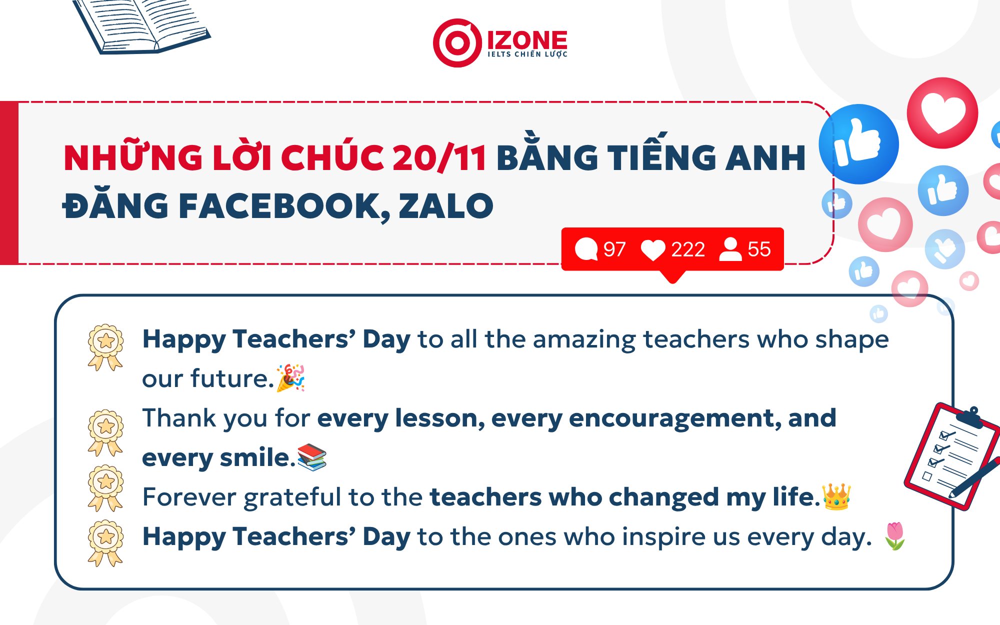 Mẫu caption ngắn chúc thầy cô ngày 20/11 bằng tiếng Anh